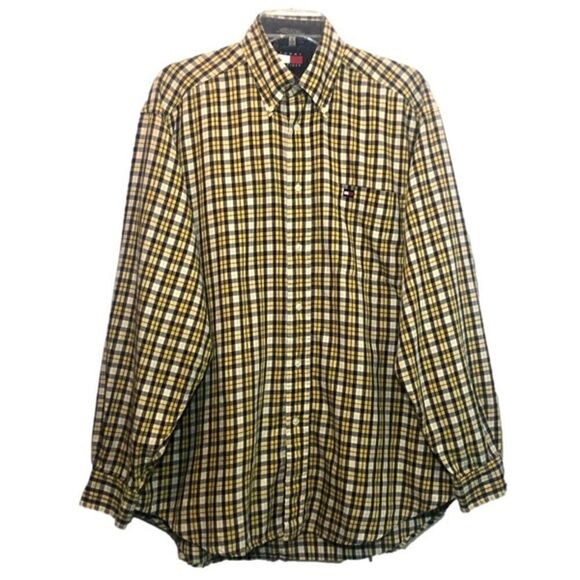 Tommy Hilfiger Plaid Button Down Shirt in Yellow/Blue Men’s Medium - Picture 1 of 6